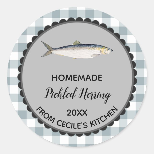 Editable Grey Gingham Herring Label Stickers! (Front)