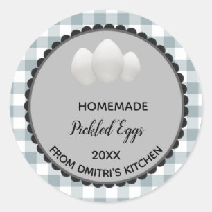 Editable Grey Gingham Pickled Eggs Label Stickers