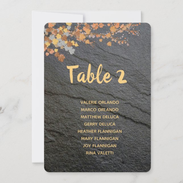 Editable Grey Stone Autumn Leaves Table Seating Invitation (Front)