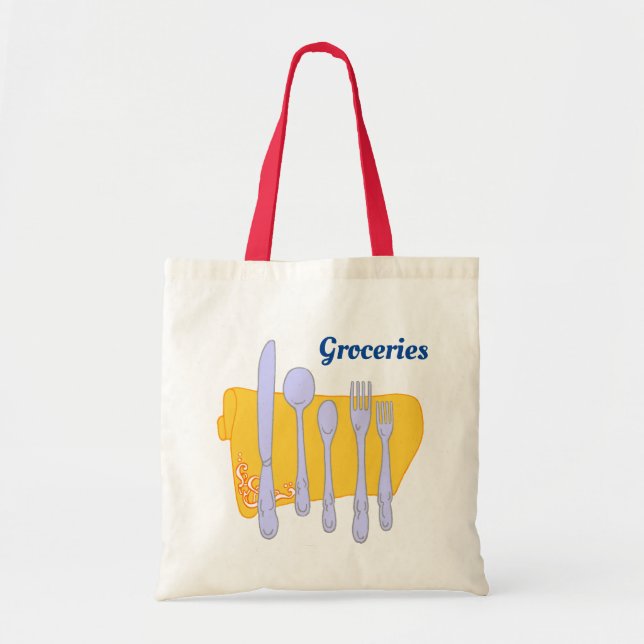Editable Groceries Dinnerware Kitchen Art Tote Bag (Front)