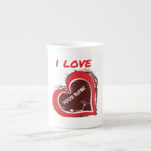 Editable Grunge Heart Love Design – Add Your Text Bone China Mug