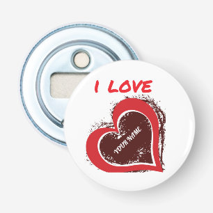 Editable Grunge Heart Love Design – Add Your Text Bottle Opener
