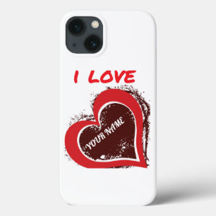 Editable Grunge Heart Love Design – Add Your Text iPhone 13 Case