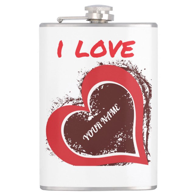 Editable Grunge Heart Love Design – Add Your Text Hip Flask (Front)