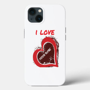 Editable Grunge Heart Love Design – Add Your Text iPhone 13 Case