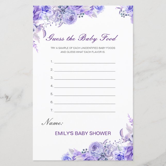 Editable Guess the Baby Food Baby Shower Game (Front)