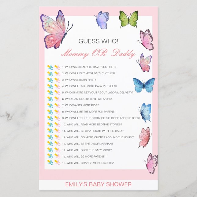 Editable Guess Who, Mom or Dad Baby Shower Game (Front)
