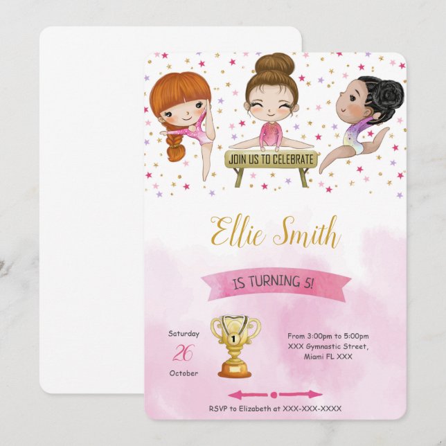 Editable Gymnastics Birthday Invitation  (Front/Back)