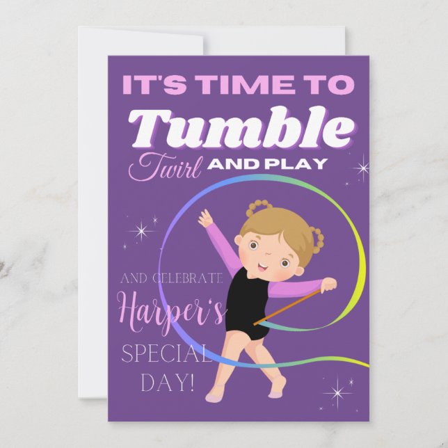Editable Gymnastics Party Printable  + Digital  Invitation (Front)