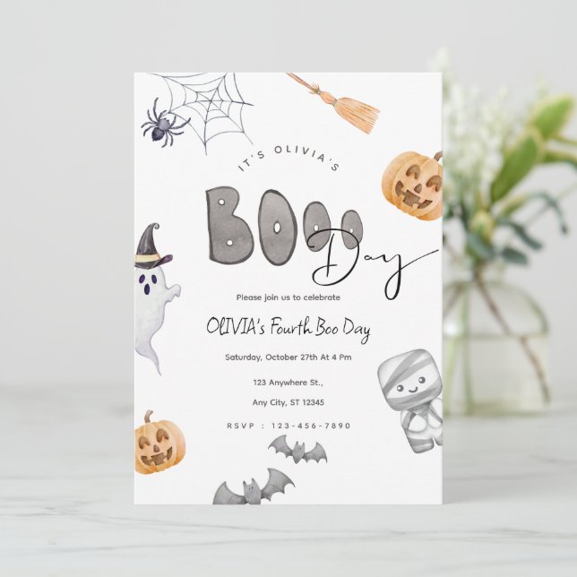 Editable Halloween Boo Day Birthday Invitation (Standing Front)