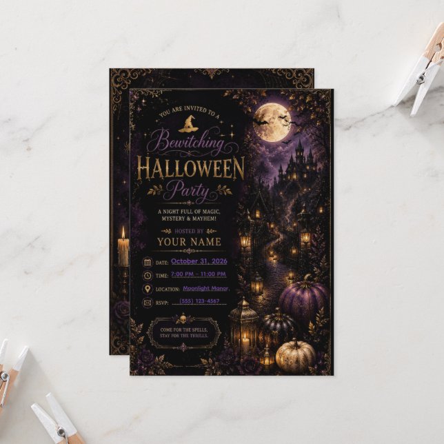 Editable Halloween Costume Party Invitation  (Front/Back In Situ)