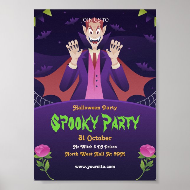 Editable Halloween Invitation, Halloween Party  Poster (Front)