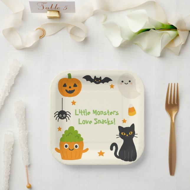 Editable Halloween – Little Monster Bash -  Paper Plate (Wedding)