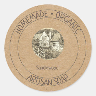 Editable Handmade Artisan Soap Kraft Paper Classic Round Sticker