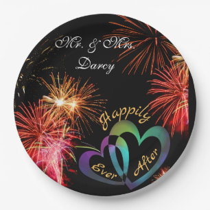 Editable - Happily Ever After with Fireworks Paper Plate