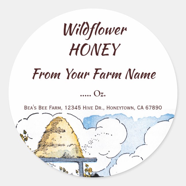 Editable Happy Beehive Rustic Honey Classic Round Sticker (Front)