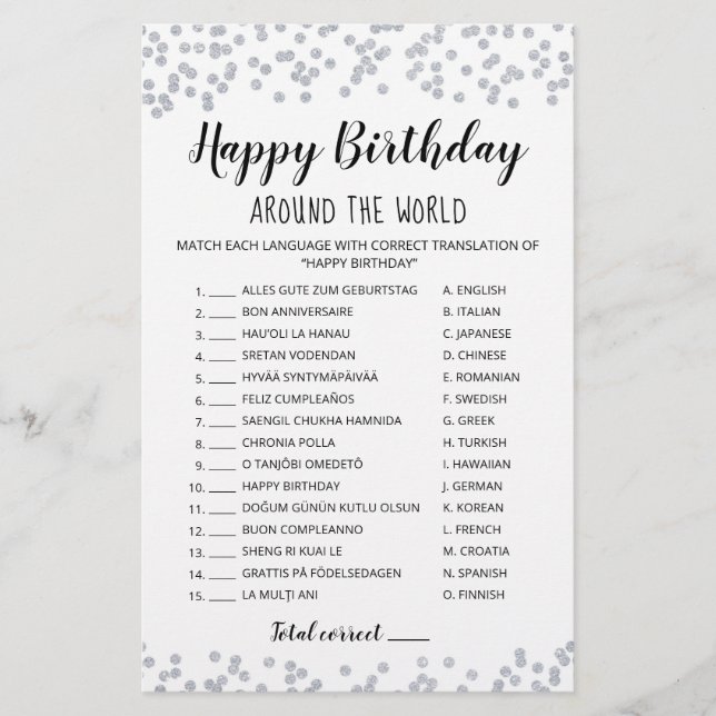 Editable Happy Birthday around the world Game (Front)