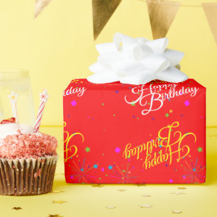 Editable Happy Birthday on Red or your own colour Wrapping Paper