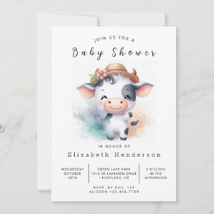 Editable Happy Simple Cow Baby Shower Invitation