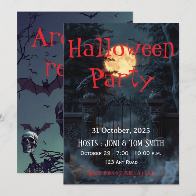 Editable Haunted Gate Halloween Party Invitation  (Front/Back)