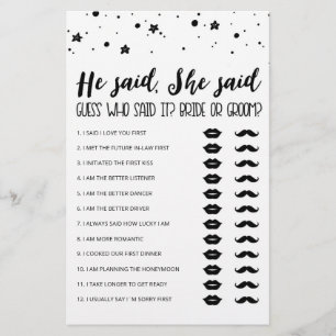 Editable He said, She said Bridal Shower game