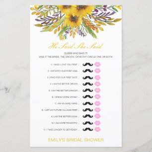 Editable He Said She Said Wedding Shower Game