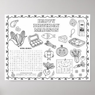 Editable healthy food Birthday colouring mat Poster