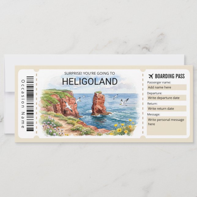 Editable Heligoland Trip Boarding Pass Ticket Invitation (Front)