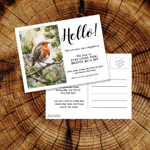 Editable Hello Neighbour,  New Address, Robin Announcement Postcard