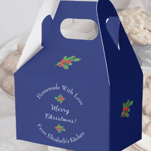 Editable Holiday Baking Gift Blue Merry Christmas Favor Box