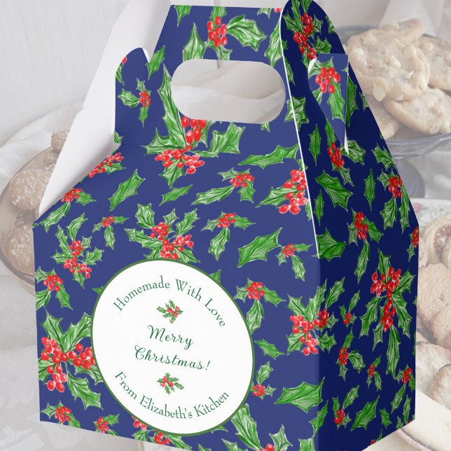 Editable Holiday Baking Gift Blue Merry Christmas Favor Box (Creator Uploaded)