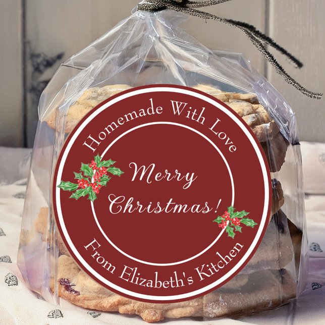 Editable Holiday Baking Gift Red Merry Christmas Classic Round Sticker (Creator Uploaded)