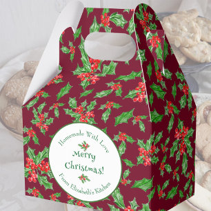 Editable Holiday Baking Gift Red Merry Christmas Favor Box