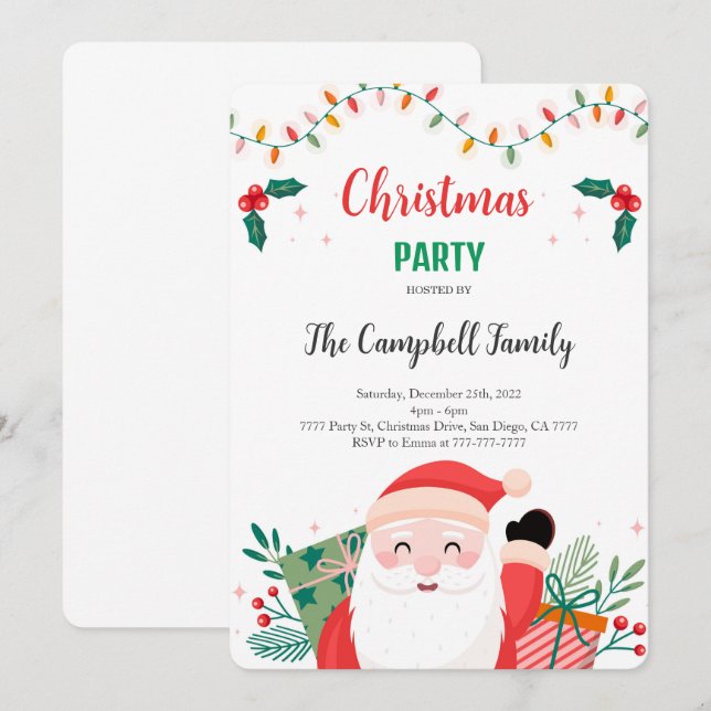 Editable Holiday Party Invitation (Front/Back)