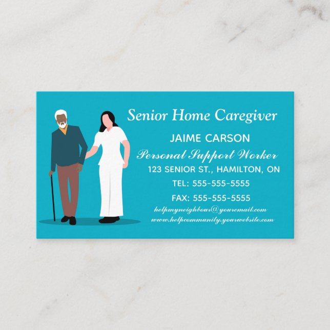 Editable Home Care and Personal Nursing Services  Business Card (Front)