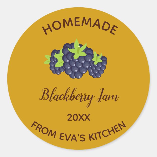 Editable Homemade Blackberry Jam Classic Round Sticker (Front)