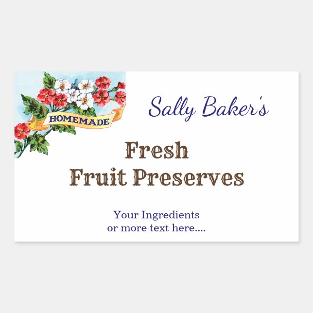 Editable Homemade Primrose Flowers Vintage Baking  Sticker (Front)