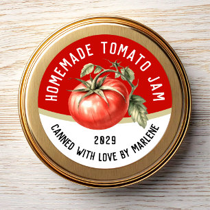 Editable homemade tomato jam with red tomato square sticker