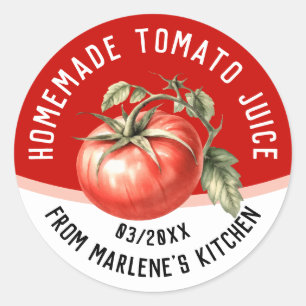 Editable homemade tomato juice with red tomato classic round sticker