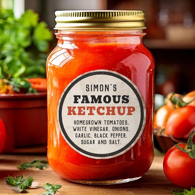 Editable homemade tomato ketchup with rusty sign classic round sticker (Creator Uploaded)