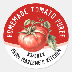 Editable homemade tomato puree with red tomato classic round sticker
