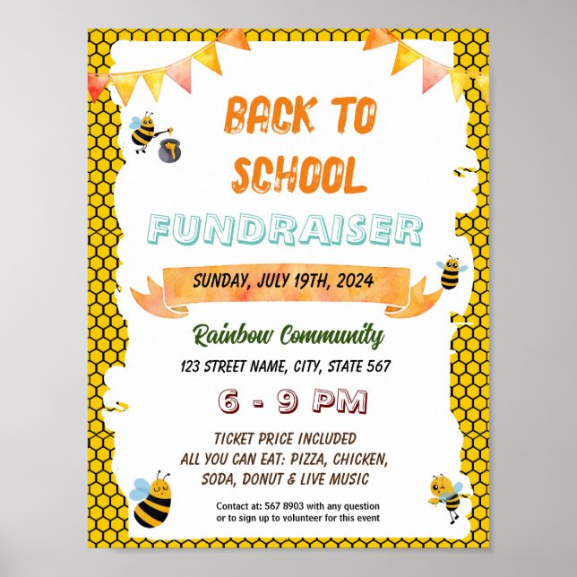 Editable honey bee back to school flyer poster (Front)