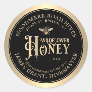 Editable Honey Custom Label with Bee Black Gold.  