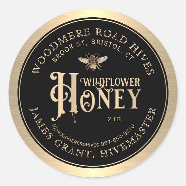 Editable Honey Custom Label with Bee Black Gold.   (Front)