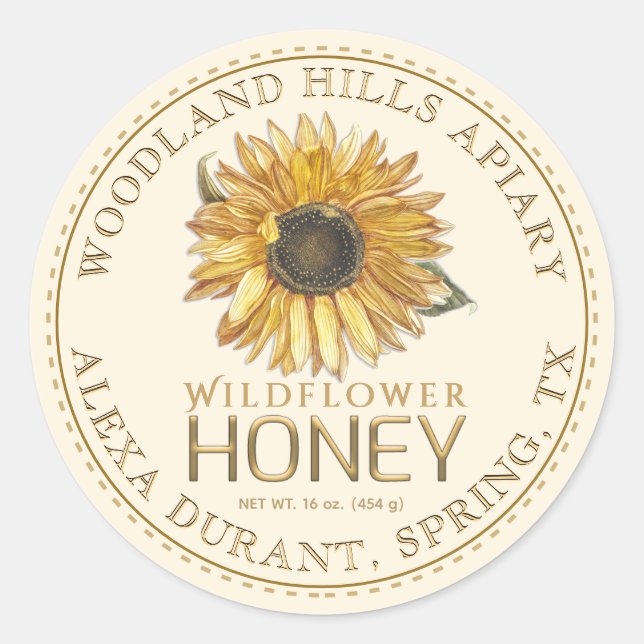 Editable Honey Jar Bee Sunflower Label (Front)