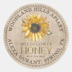 Editable Honey Jar Bee Sunflower Label