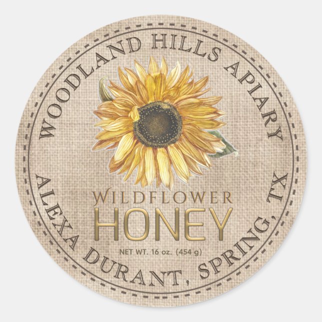 Editable Honey Jar Bee Sunflower Label (Front)