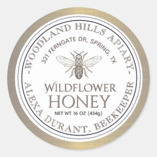 Editable Honey Jar Bee Wildflower Honey Gold Label