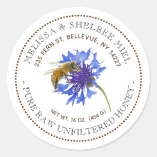 Editable Honey Product Blue Flower Bee Label
