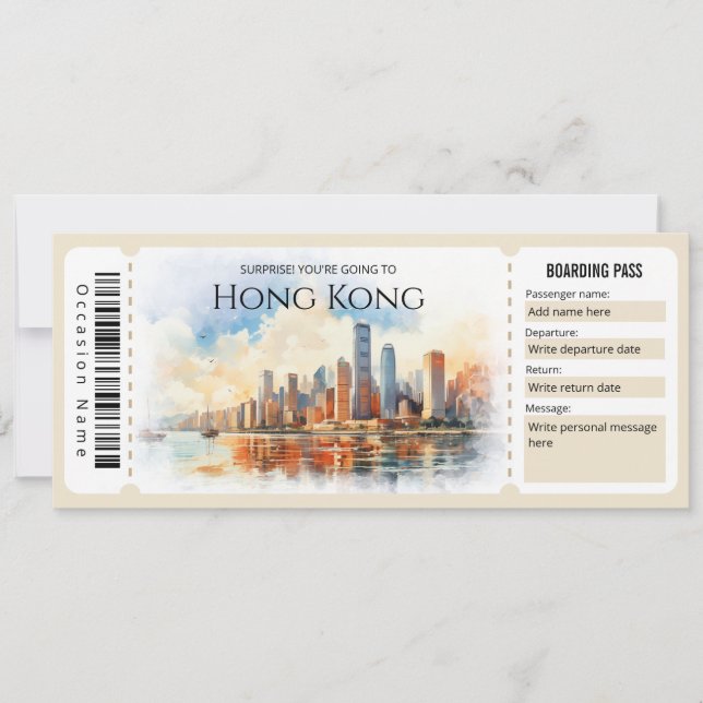 Editable Hong Kong Plane Boarding Pass Ticket Invitation (Front)